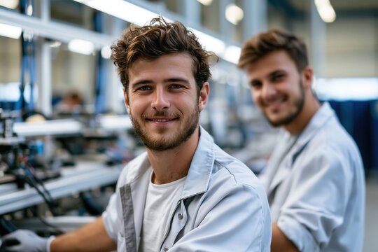 In a modern factory, technicians manufacture electrical surge protection devices.
