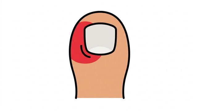 Ingrown toenail showing painful red inflammation on the left side