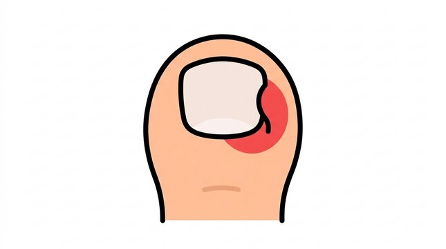 Ingrown nail with red swelling and infection on the right side