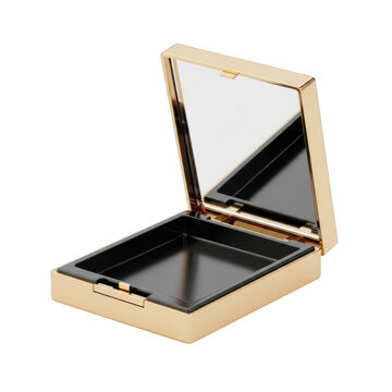 Empty gold makeup compact case with an open mirror