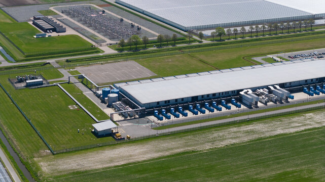 Aerial view of datacenter in Middenmeer for cloud storage