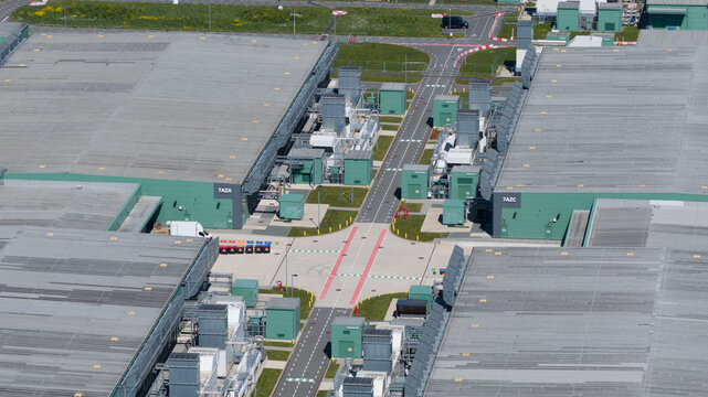 Aerial view of modern datacenter campus for AI infrastructure
