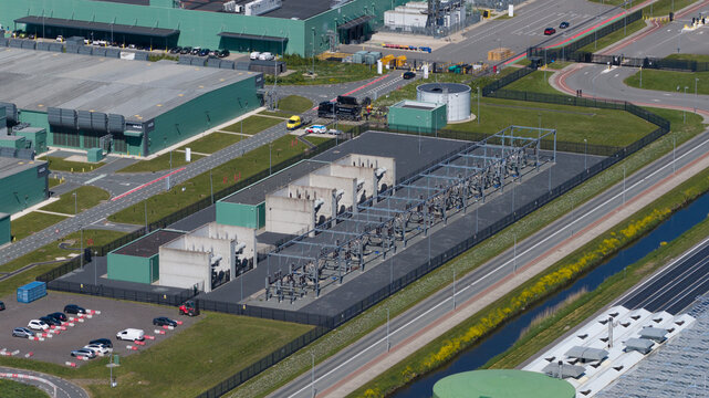 Aerial view of datacenter power grid for AI infrastructure