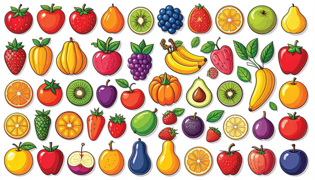 Variety of colorful fruit icons.