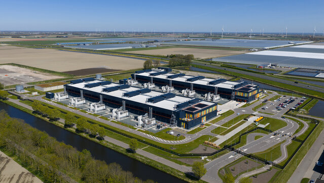 Aerial overview of dutch hyperscale datacenter campus