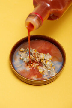 Spanish tapas with cockles and sauce for aperitif