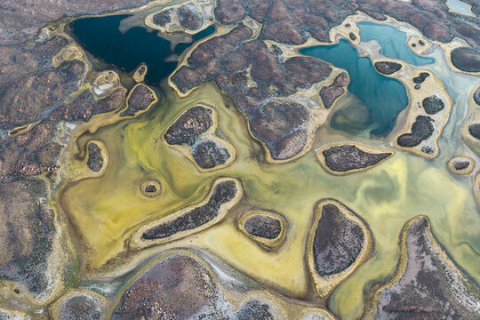Aerial patterns of Cotacotani Lagoon lakes in Lauca, Chile