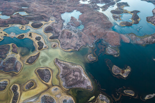 Aerial patterns of Cotacotani Lagoon lakes in Lauca, Chile
