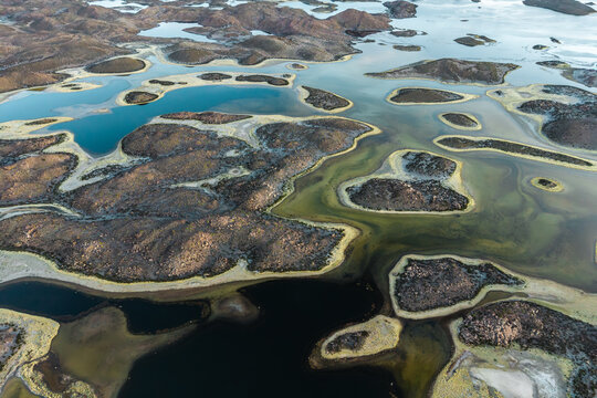 Aerial patterns of Cotacotani Lagoon lakes in Lauca, Chile