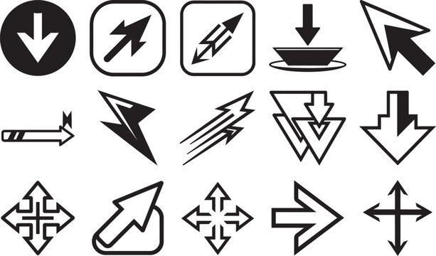 Diverse collection of directional arrows for web design with direction