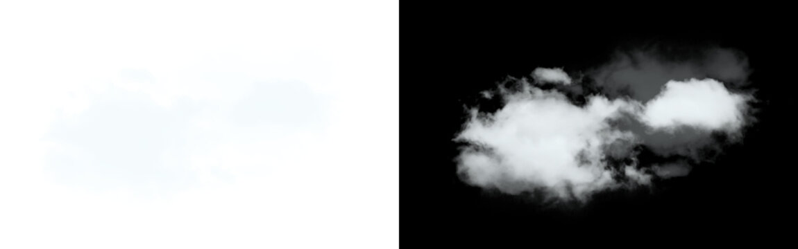 A realistic fluffy white cloud isolated on a black background isolated on transparent background