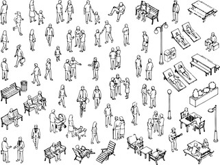 Obraz premium Architectural Top View Human Figures Vector Collection