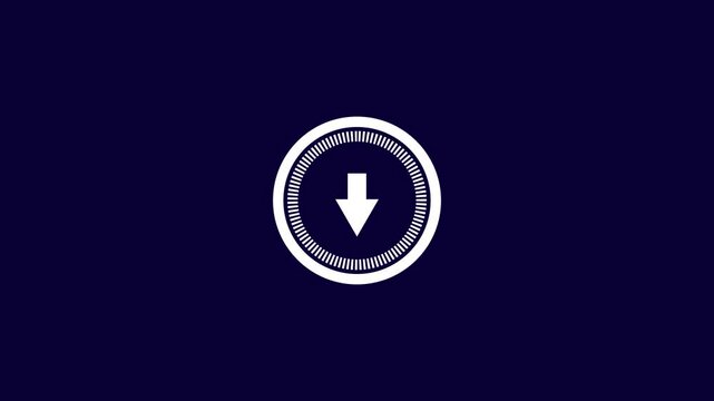 Fading white download arrow icon in circle on black. 4K quality animation video.