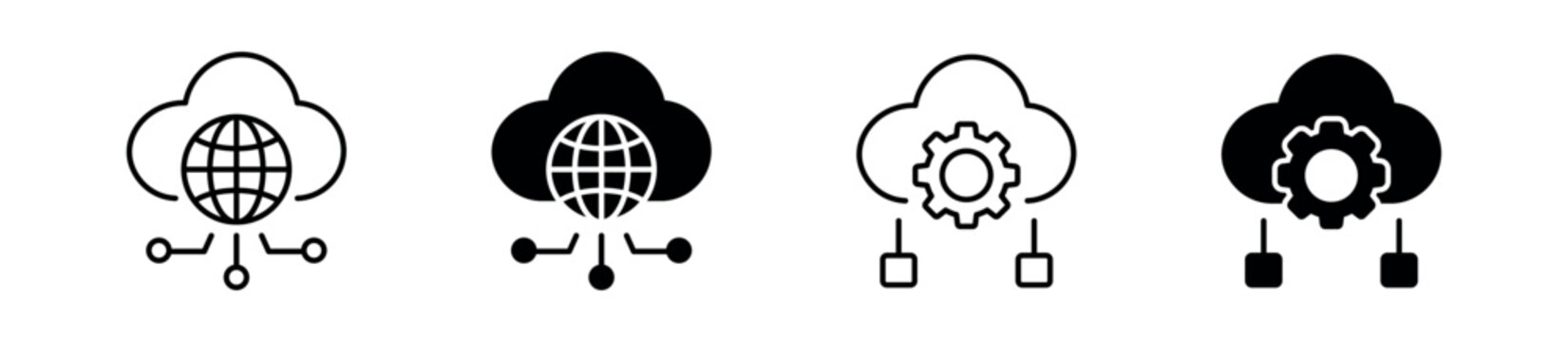 Cloud Services and Networking Icon Set. Cloud Computing, Data Connectivity and Network Infrastructure Icons. Vector Illustration.