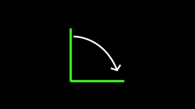 Declining performance chart downward trend business loss animation on with black background.down trend concept, business graph with arrow.