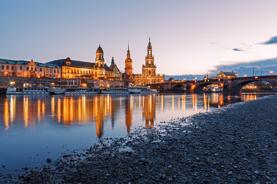 Stunning view of Dresden's historic landmarks at dusk