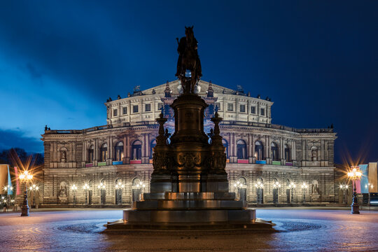Dresden Semperoper and Statue of King Johann