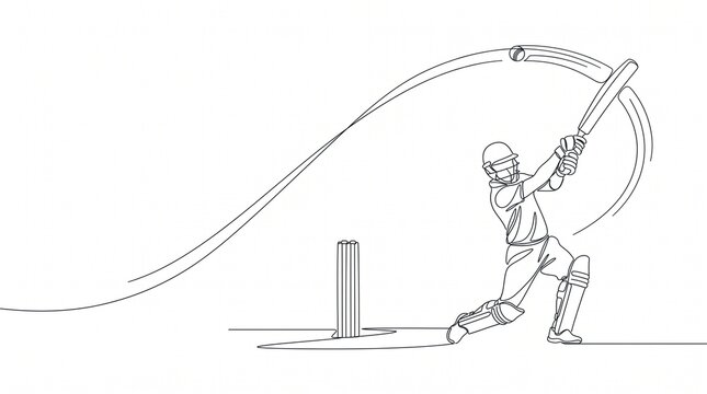 Luxury Minimalist Cricket Banner with Continuous One Line Batsman Illustration
