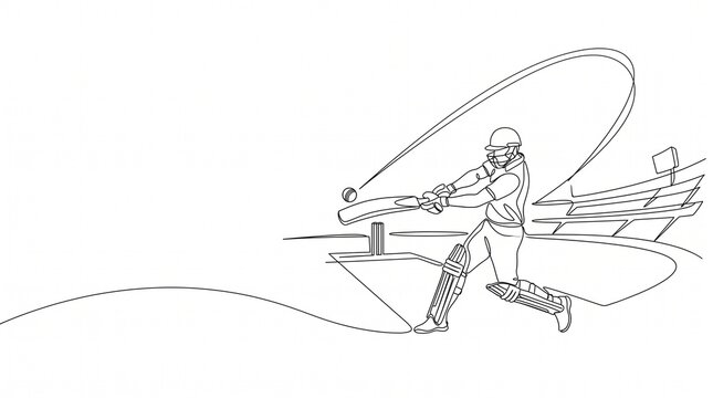 Luxury Minimalist Cricket Banner with Continuous One Line Batsman Illustration