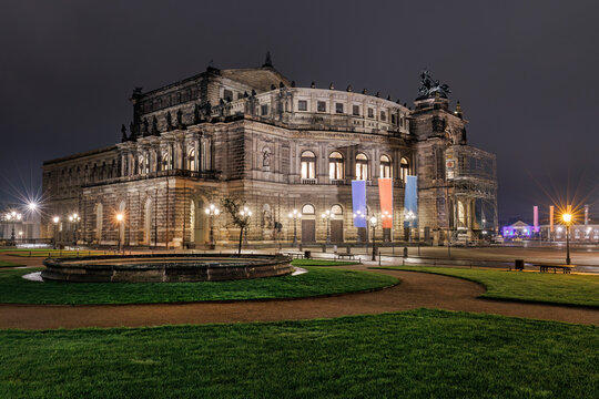 Nighttime view of the magnificent Dresden Semperoper