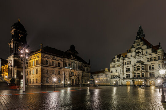 Castle Square at night in Dresden, Germany
