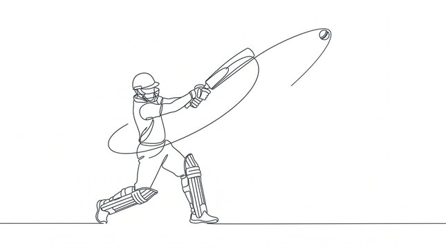 Luxury Minimalist Cricket Banner with Continuous One Line Batsman Illustration