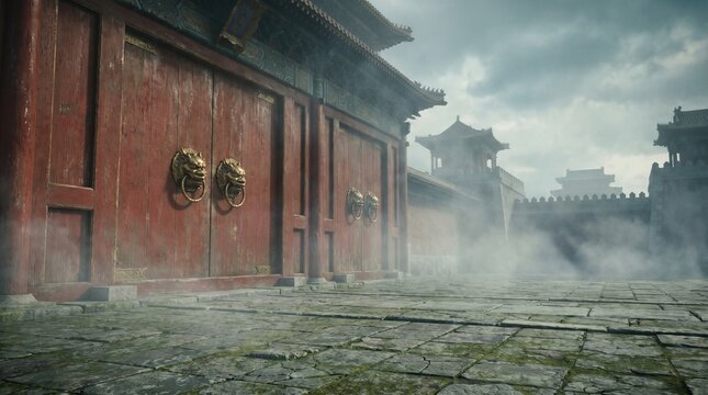 Majestic Red Gates of an Ancient Forbidden Palace