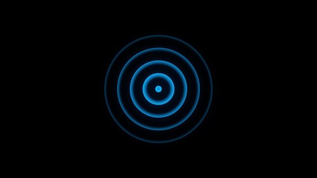 Blue concentric radio waves pulsing on black background, digital signal transmission animation abstract 4k video ,
