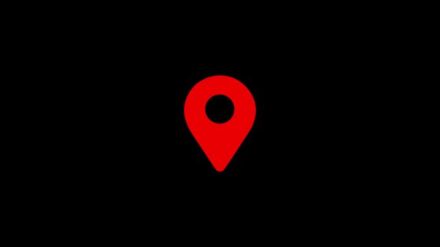 Red map location pin animation on black background, for navigation and, gps concepts Alpha Channel 4K