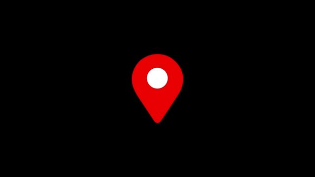 Animated red map location pin pulsing on black background, for navigation and, gps ui map, pin location gps Alpha Channel 4K