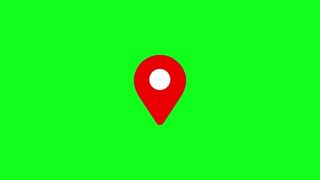Animated red map location pin isolated on green screen for easy chroma key compositing navigation Alpha Channel 4K
