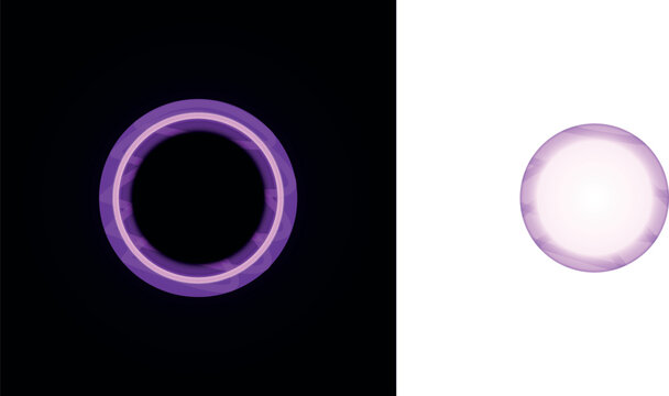 Glowing purple orb with light effects on dark black and transparent checkered backgrounds.