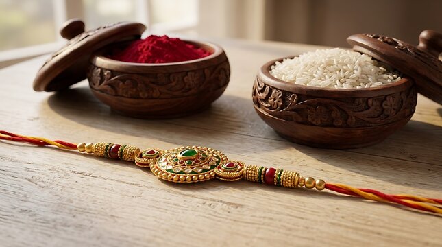 Rakhi with roli and chawal for raksha bandhan festival