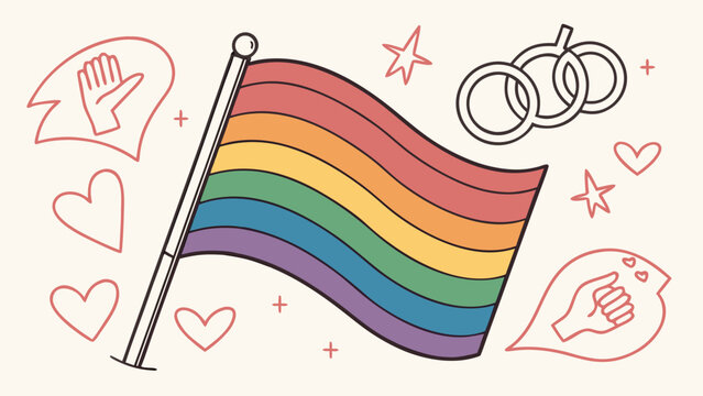 Lgbtq pride flag illustration with hearts and abstract symbols equality inclusion diversity illustration community celebration minimalist colorful movement activism identity bisexual