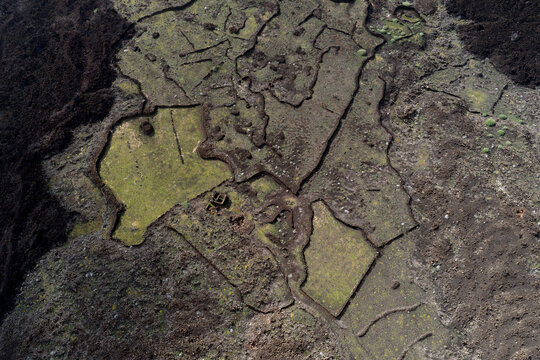 Aerial view of volcanic landscape in Lanzarote