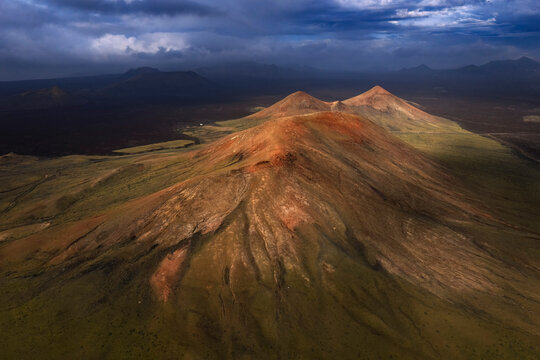 Volcanic peaks in Lanzarote under dramatic light