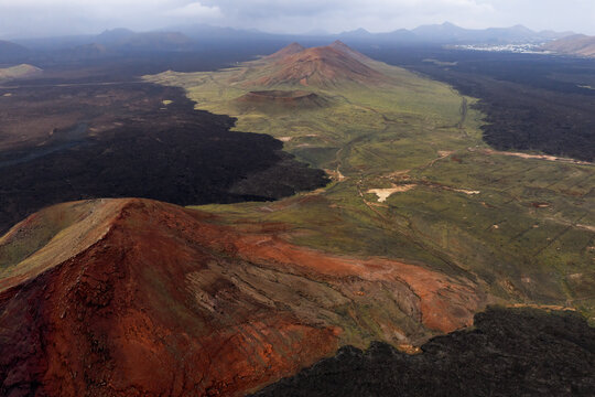 Magical landscape of Lanzarote volcanoes in soft light