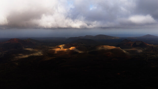 Volcanic landscape with dramatic lighting in Lanzarote