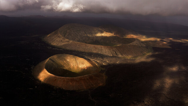 Volcanic landscape in Lanzarote with dramatic lighting