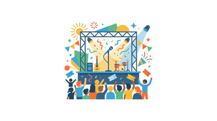 Fototapeta premium Vibrant Music Festival Stage with Crowd and Confetti - Live Performance Illustration