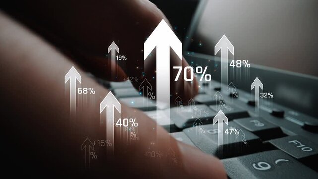 Creative Concept of Growth and Progress Shown with Keyboard and Rising Graphs Representing Increasing Statistics and Metrics in a Digital Environment Sigmoid