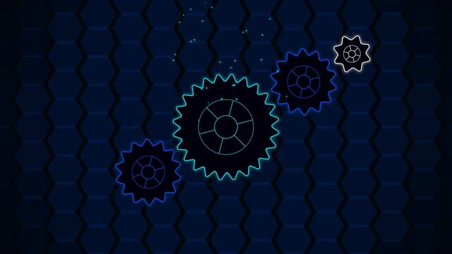 Motion of Colorful Gears Animation with Dynamic Background for Technology and Science Visuals.