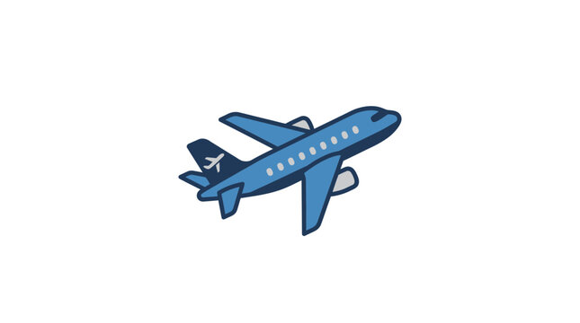 Modern Blue Jet Airplane Flying Isolated White Background