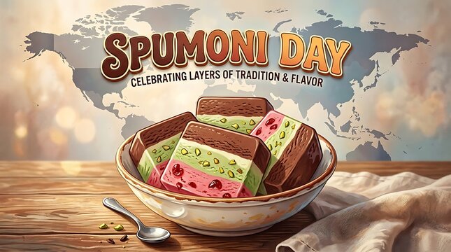 Colorful spumoni ice cream slices in a bowl celebrating tradition and flavor on wooden table