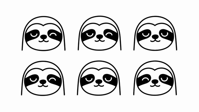 Cute Sloth Faces Collection, Simple Line Art Icons