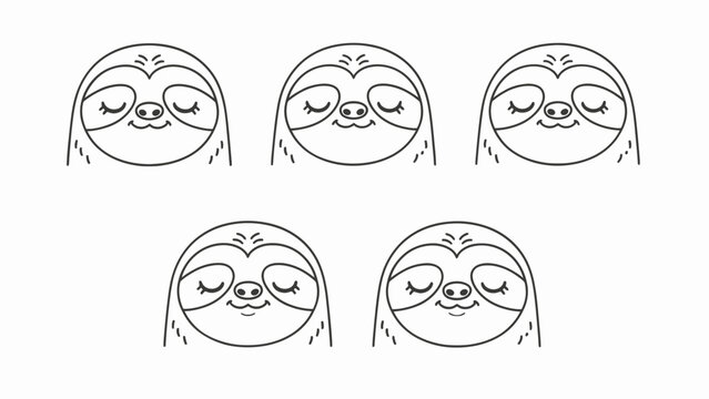 Cute Sloth Faces Cartoon Style Illustration