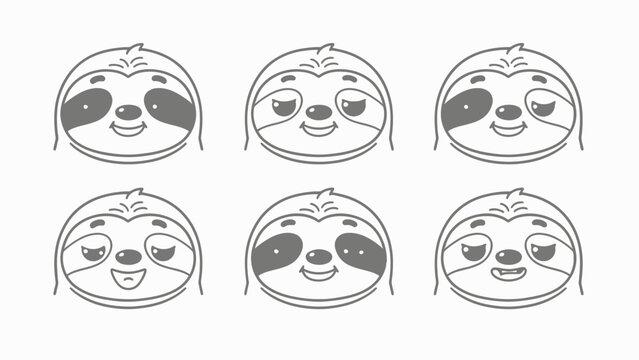 Cute Sloth Faces Expressing Different Emotions Vector Art
