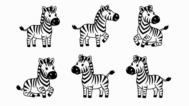 Cute cartoon zebras collection, playful animal illustrations