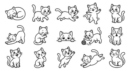 Fototapeta premium Funny Cat Mascot Characters Black Line Art Vector Collection