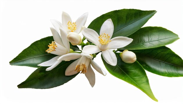 orange tree flowers leaves and buds branch isolated transparent white calamondin citrus blossom fleur d oranger bloom neroli fragrant flower beautiful azahar flowering branch